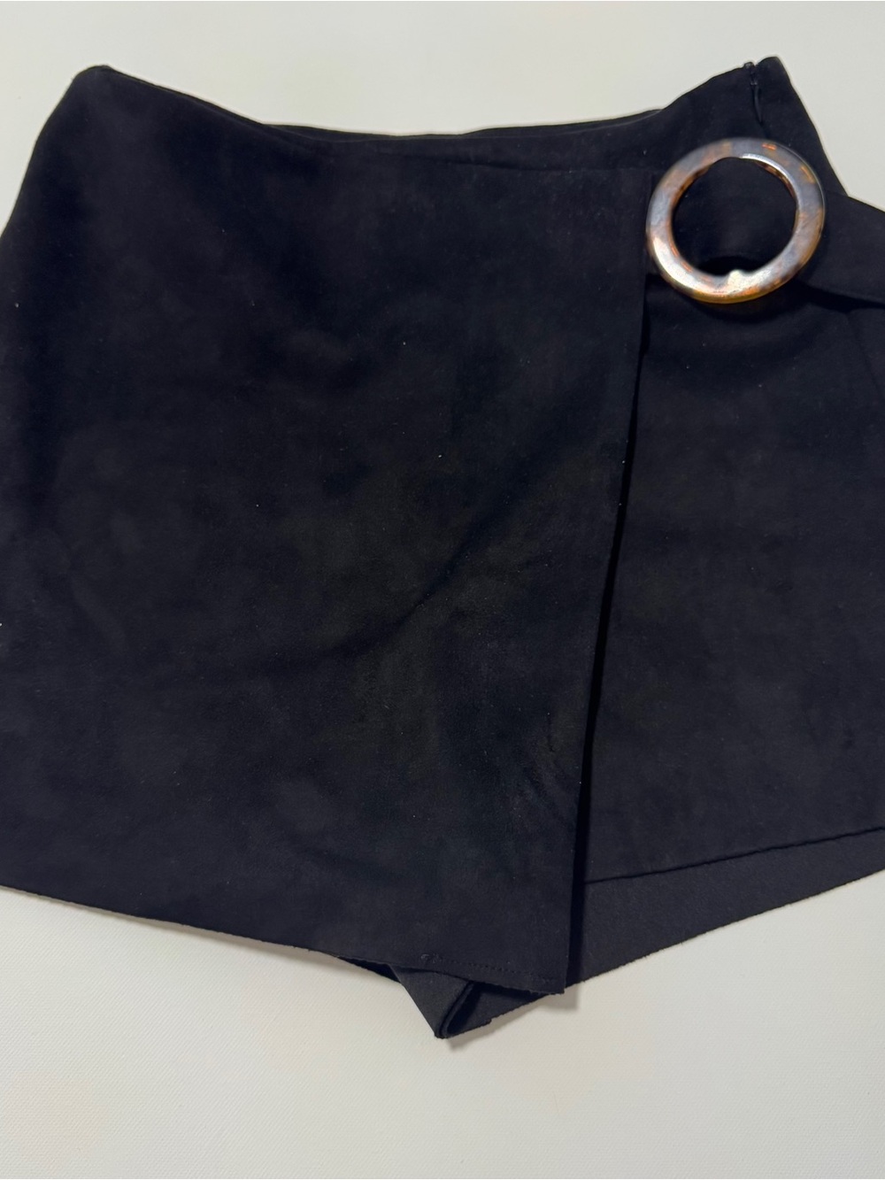 Zara black faux suede buckle skort .size S